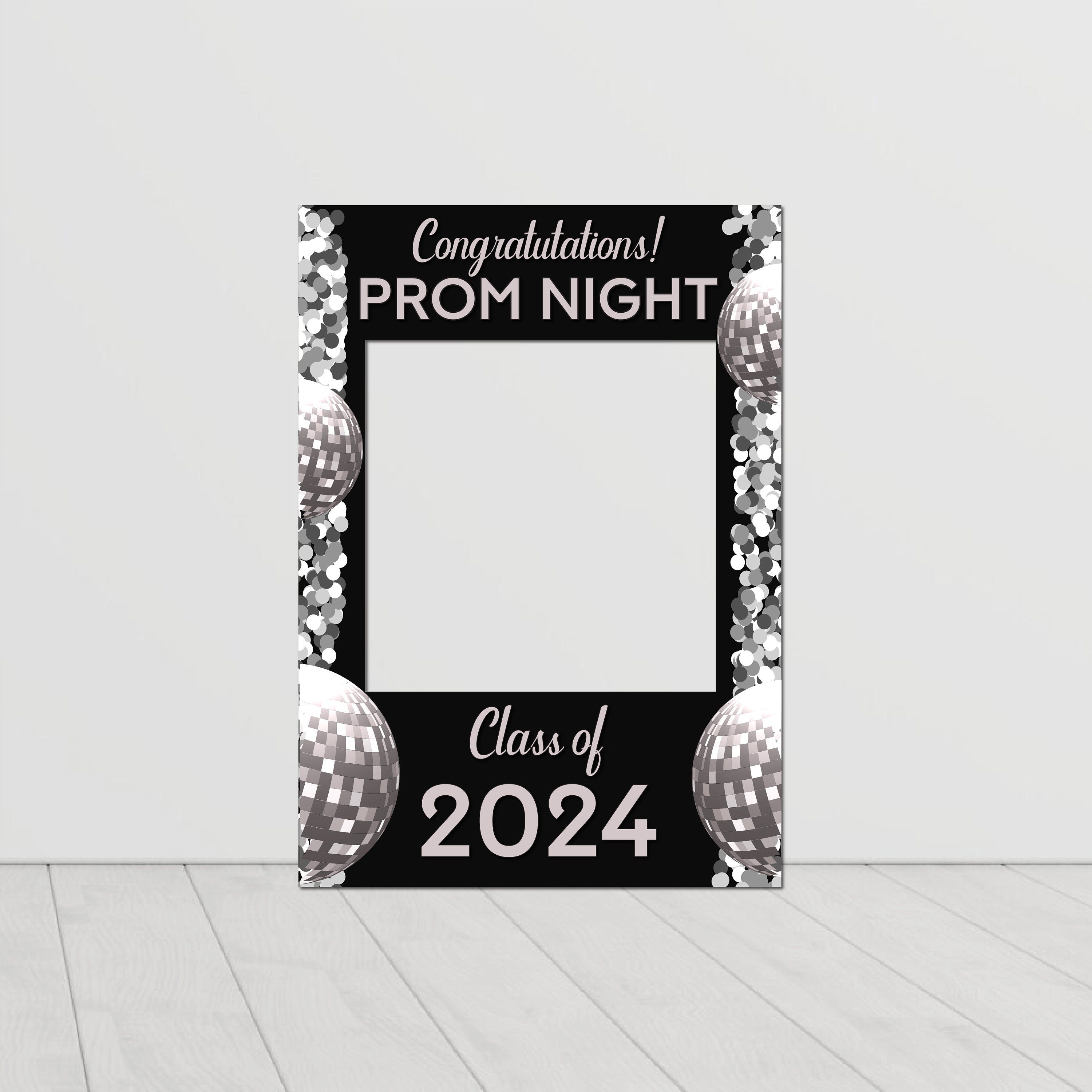 PROM SELFIE FRAME Black and Silver Disco Ball Prom Party Formal School ...