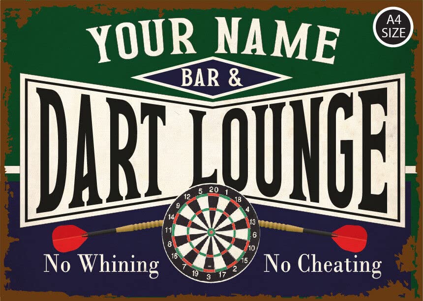 ELITEPRINT Personalised Dart Lounge & Bar Sign Indoor/Outdoor Game Room Decor Metal Plaque - Wall Art Decorations