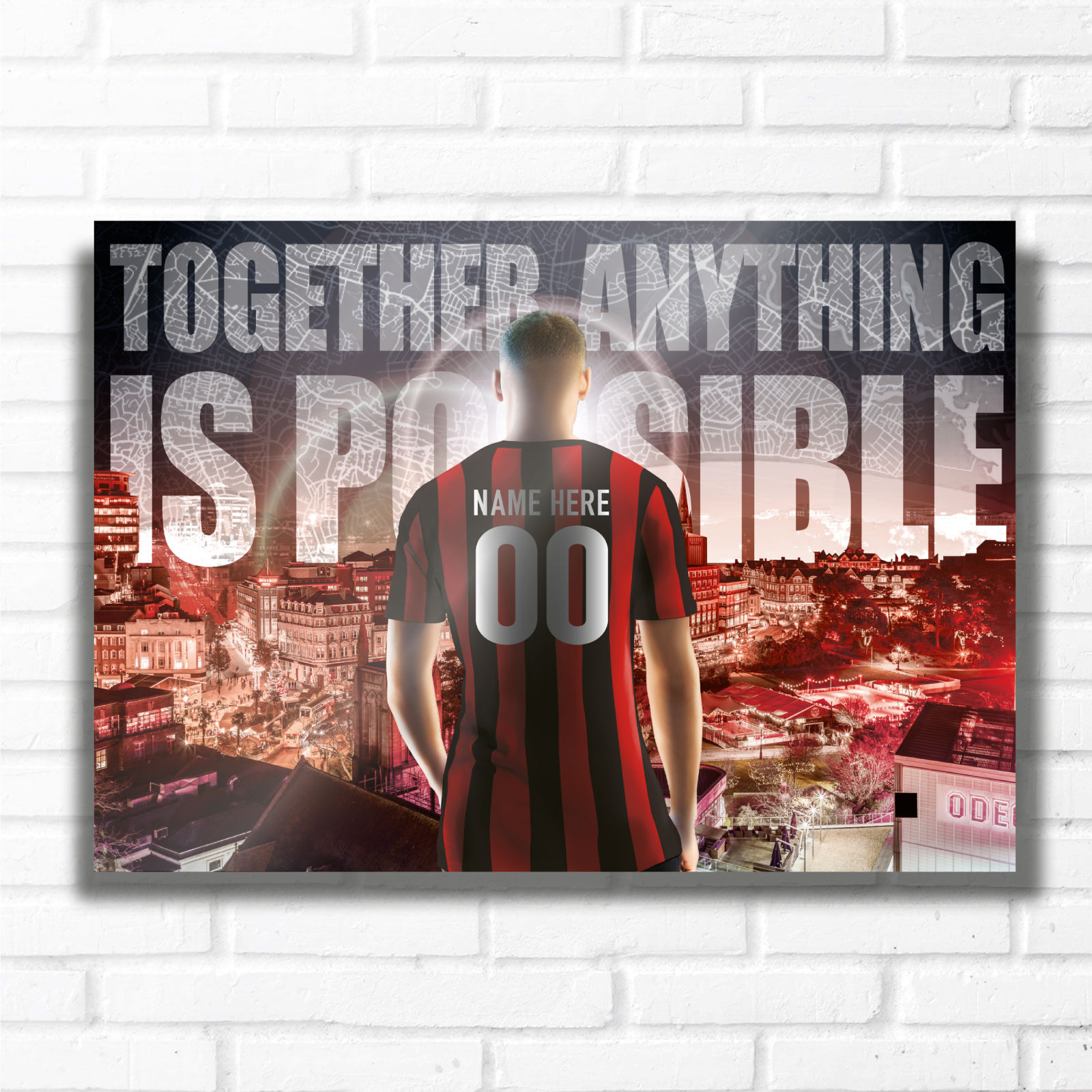 PERSONALISED FOOTBALL TEAM BOURNEMOUTH RED AND BLACK Name and Number Metal Plaque Sign Studio Man-Cave Bedroom Wall Art Decor