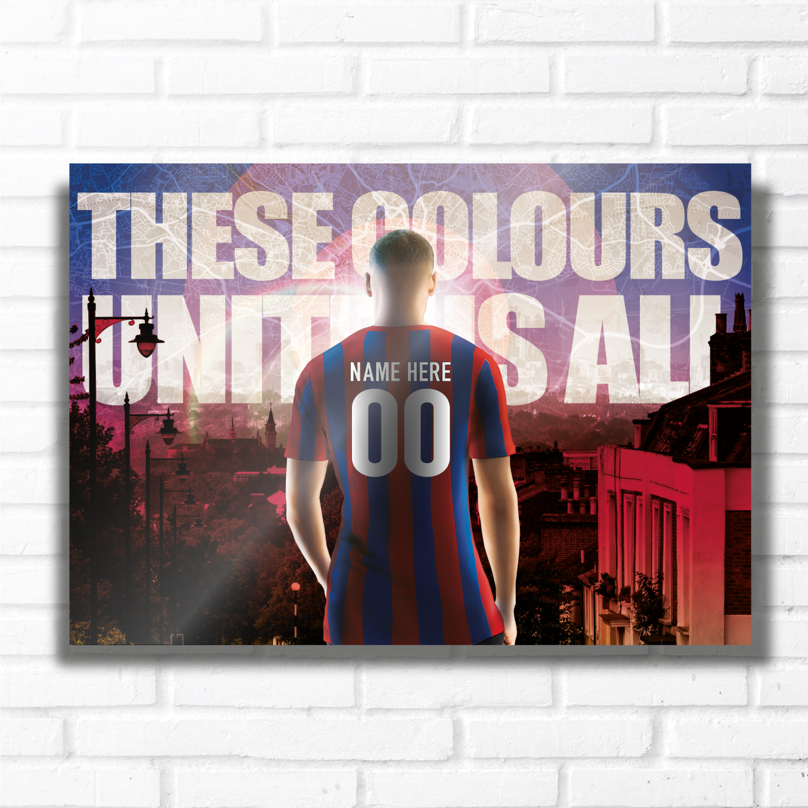 PERSONALISED FOOTBALL TEAM LONDON RED & BLUE Name and Number Metal Plaque Sign Studio Man-Cave Bedroom Wall Art Decor