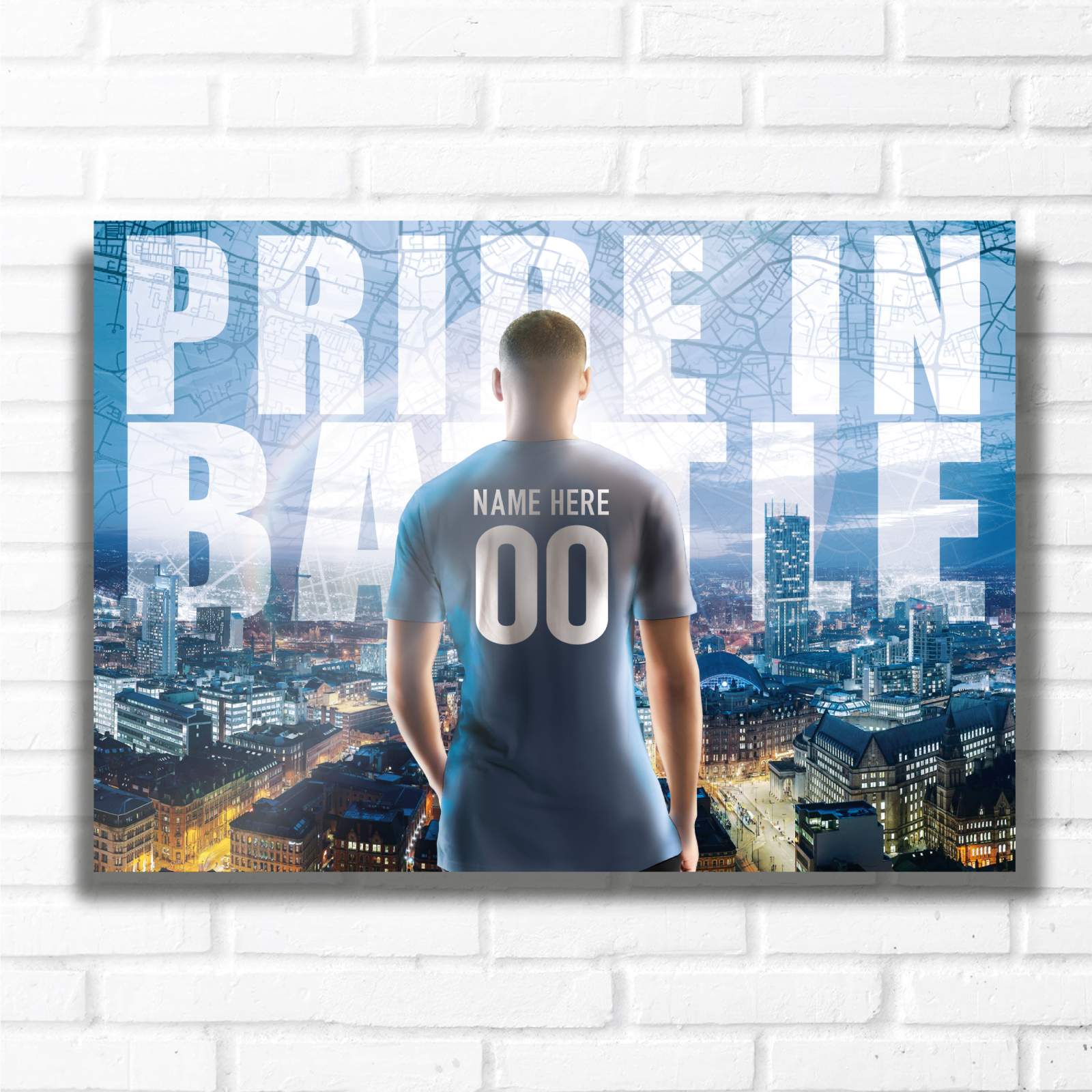 PERSONALISED FOOTBALL TEAM MANCHESTER THE BLUES Name and Number Metal Plaque Sign Studio Man-Cave Bedroom Wall Art Decor