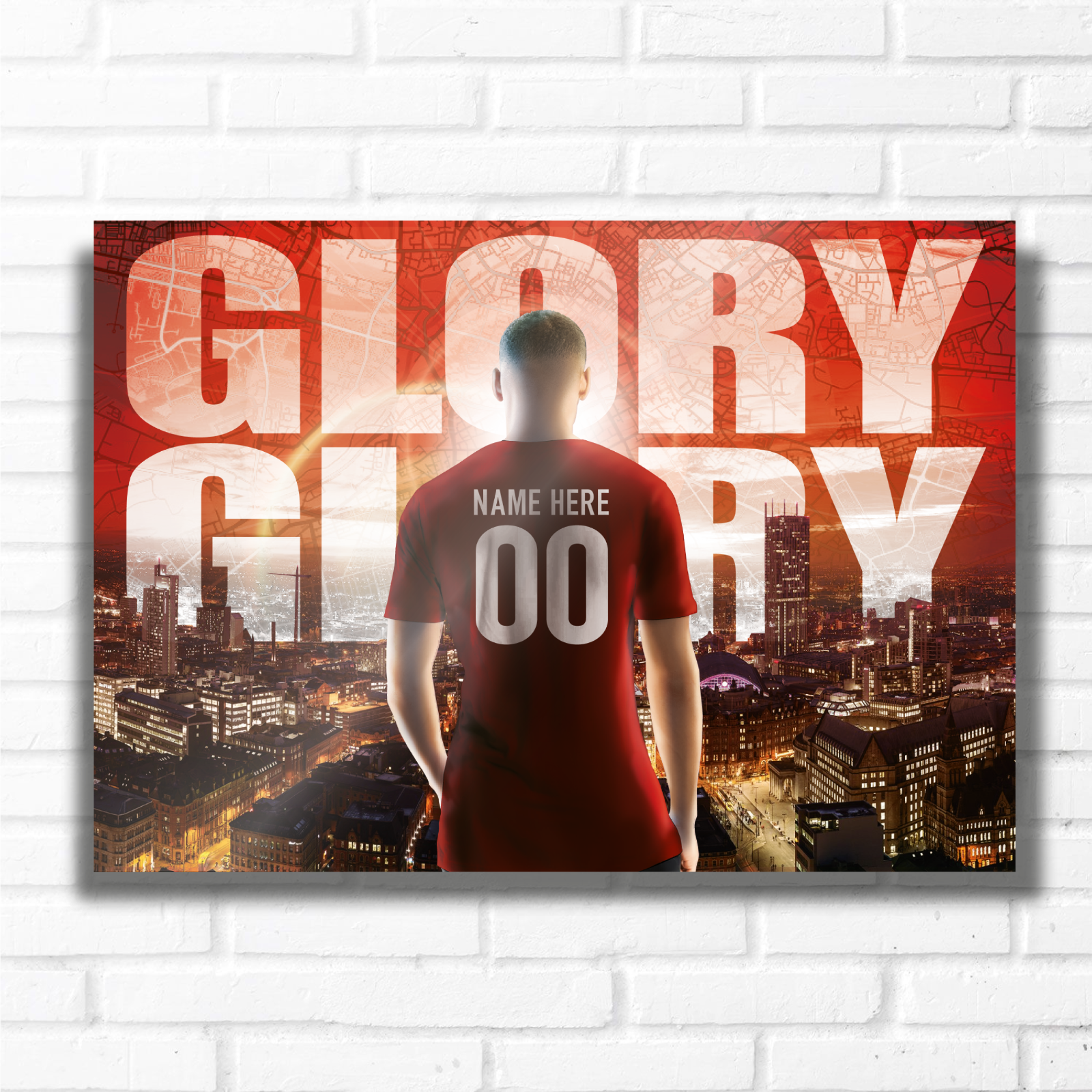 PERSONALISED FOOTBALL TEAM MANCHESTER THE REDS Name and Number Metal Plaque Sign Studio Man-Cave Bedroom Wall Art Decor