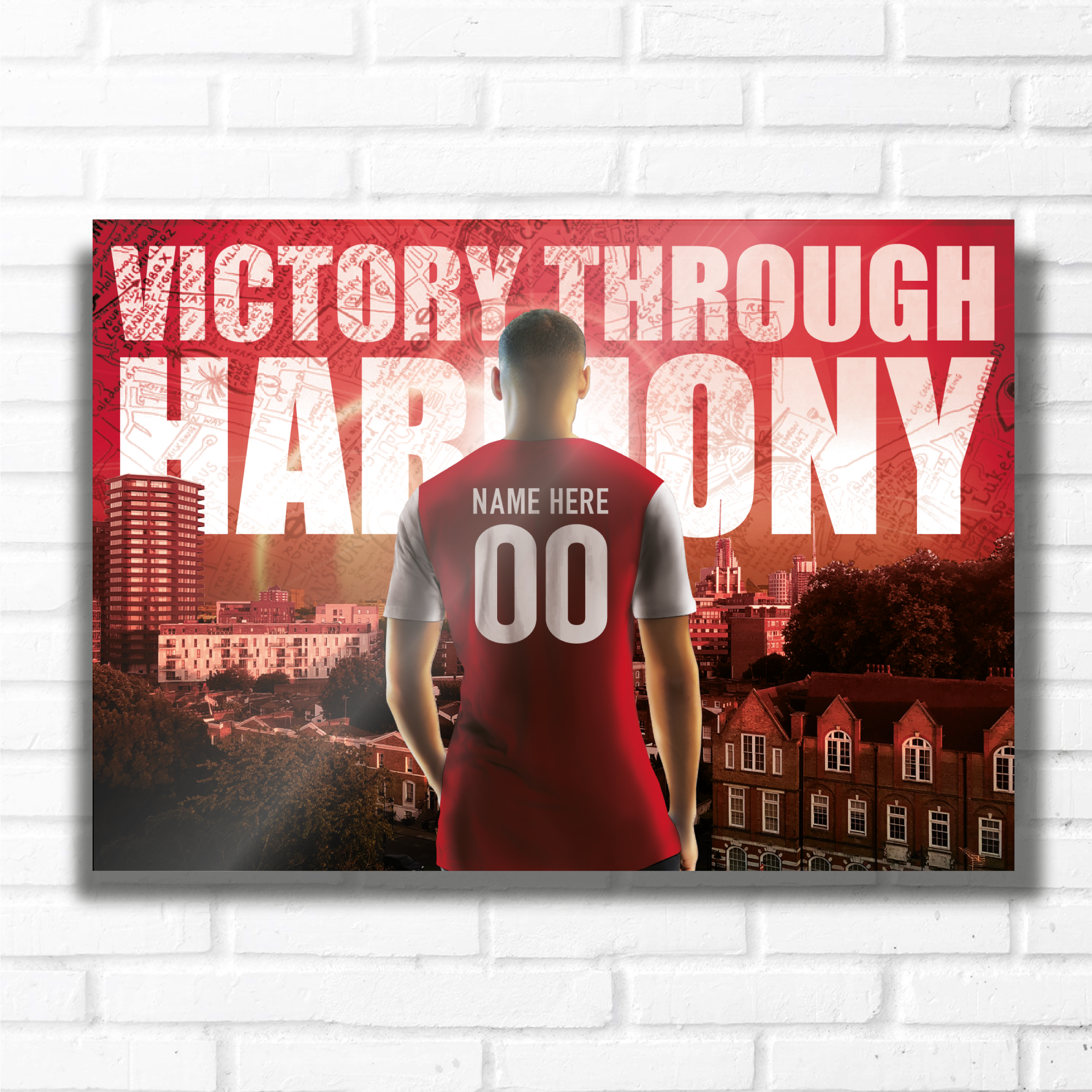 PERSONALISED FOOTBALL TEAM LONDON Reds Name and Number Metal Plaque Sign Studio Man-Cave Bedroom Wall Art Decor