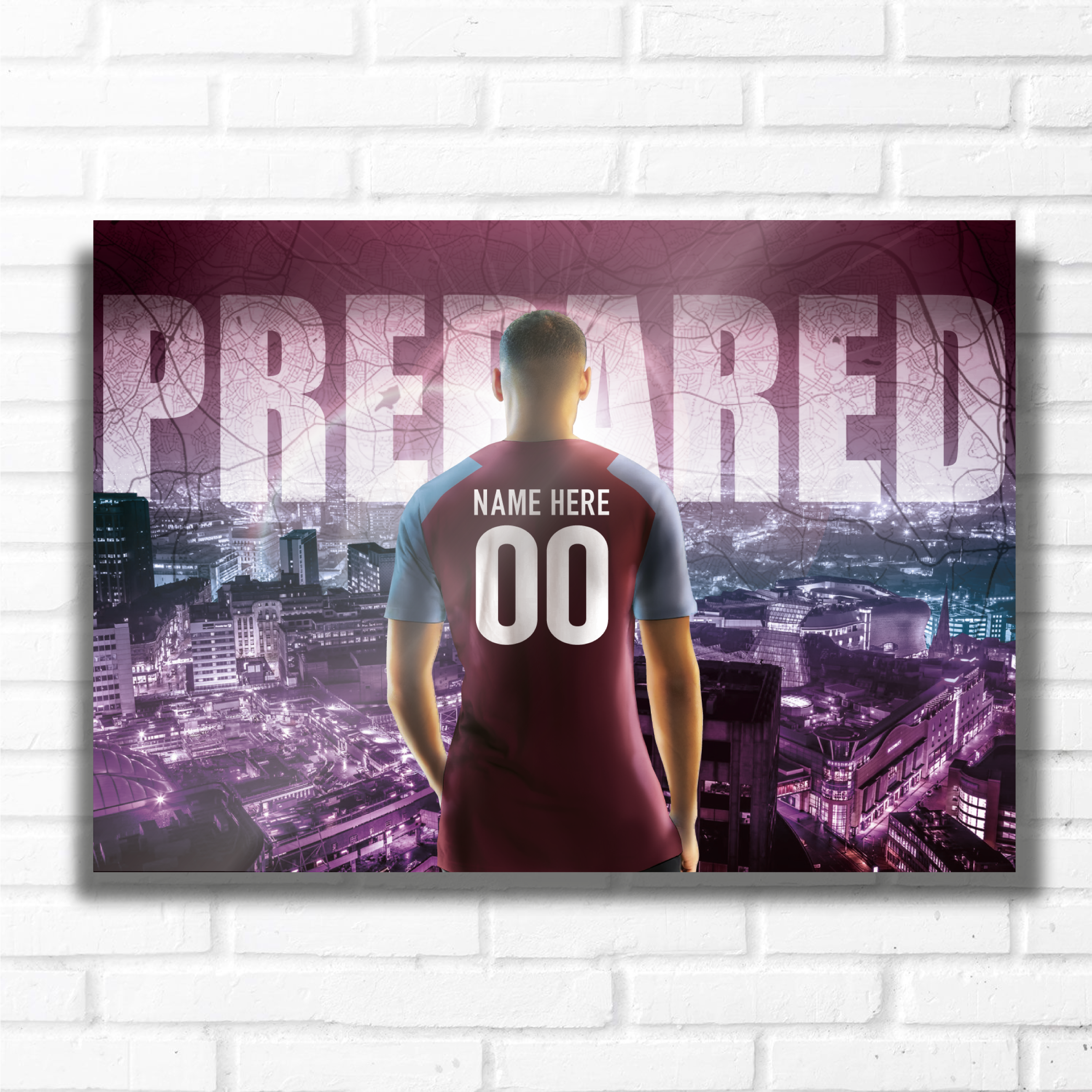 PERSONALISED FOOTBALL TEAM BIRMINGHAM CLARET AND BLUE Name and Number Metal Plaque Sign Studio Man-Cave Bedroom Wall Art Decor