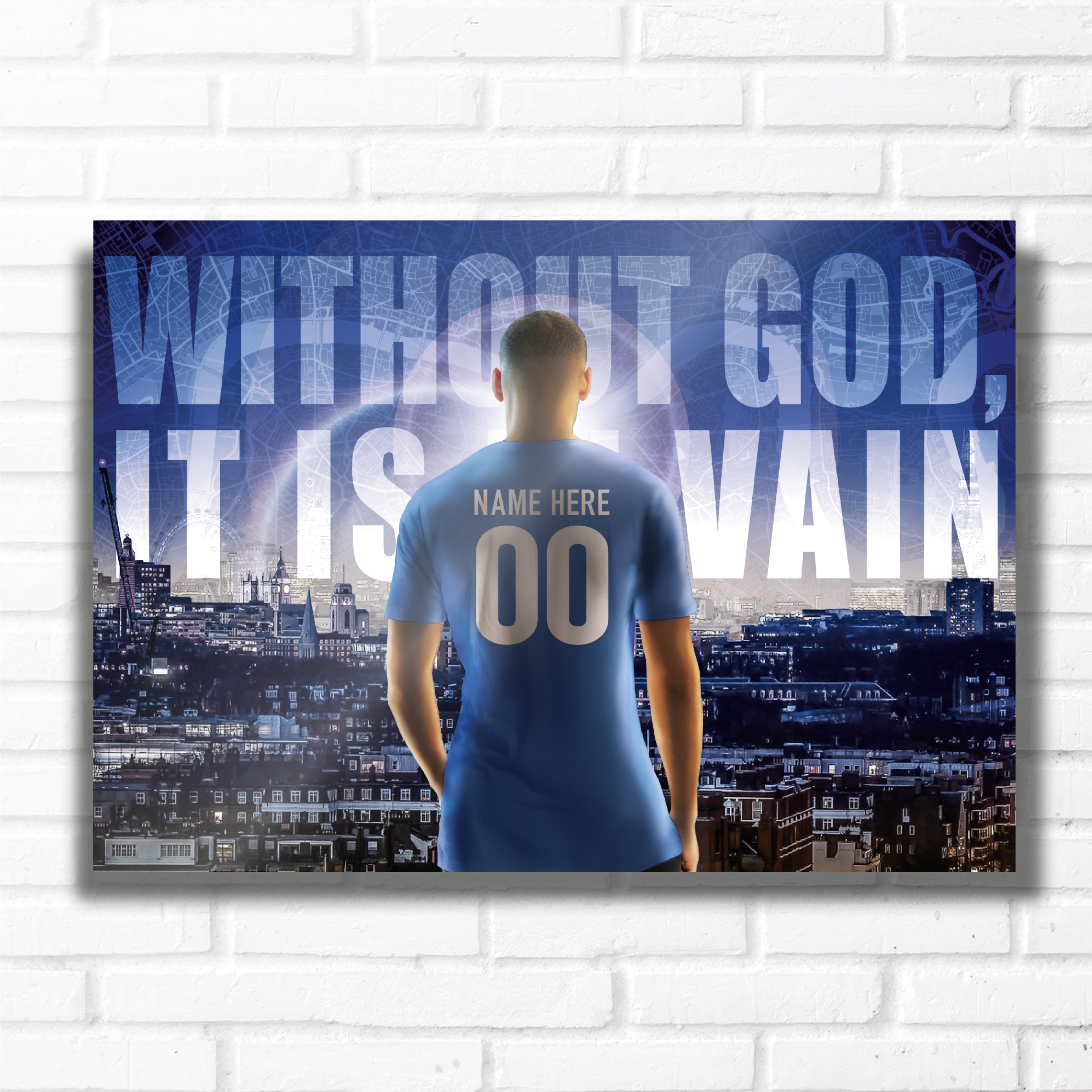 PERSONALISED FOOTBALL TEAM LONDON BLUES Name and Number Metal Plaque Sign Studio Man-Cave Bedroom Wall Art Decor