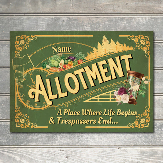 Personalised Allotment Sign Metal Garden Vegetable Patch Gold Yellow Purple Red Blue Green Rustic Effect Wall Door Decor Plaque 0254-B