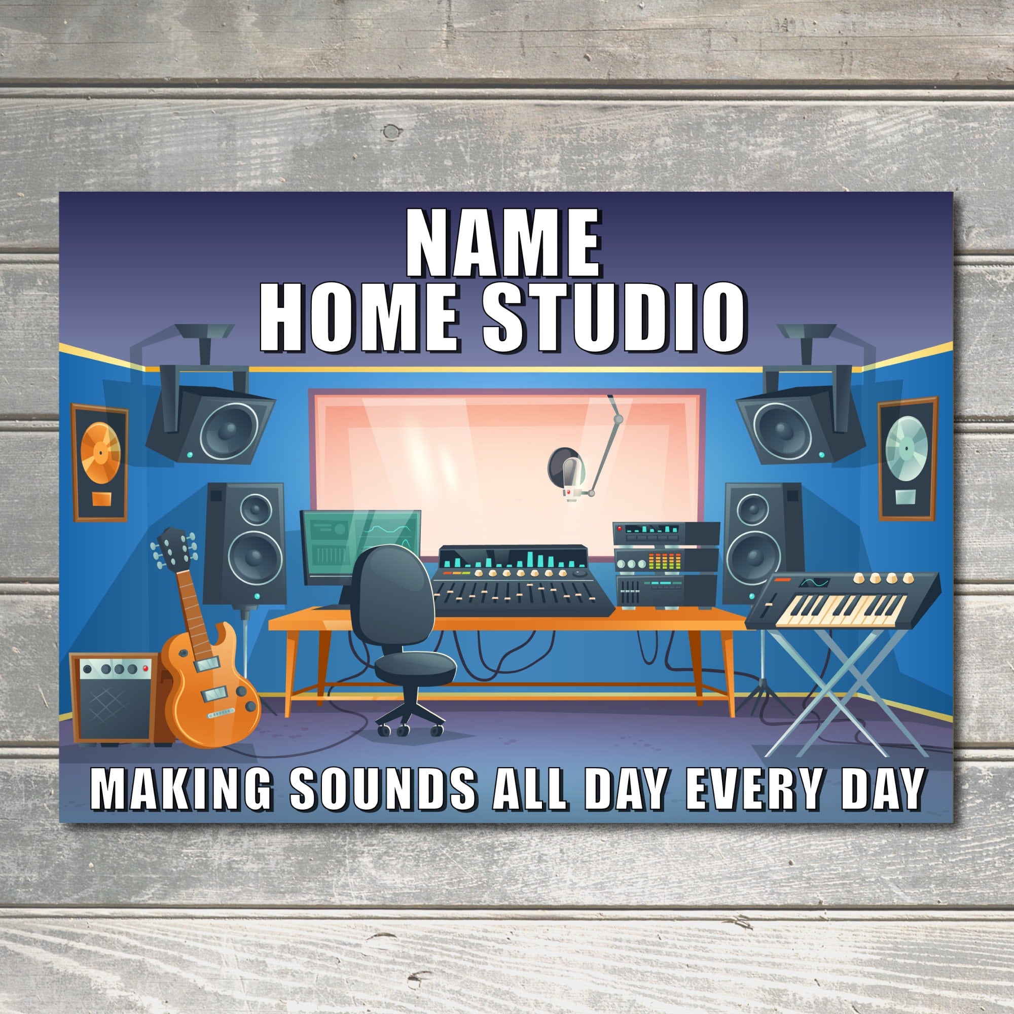 Studio Name Sign PERSONALISED Home Studio Sign Music Room Custom Gift Recording Metal P ...
