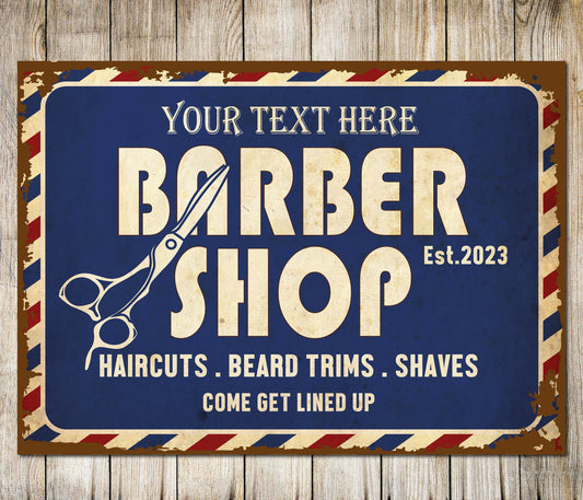 PERSONALISED Barber Shop Metal Plaque Custom Sign Hairdresser Gift Wall Door Décor 0025