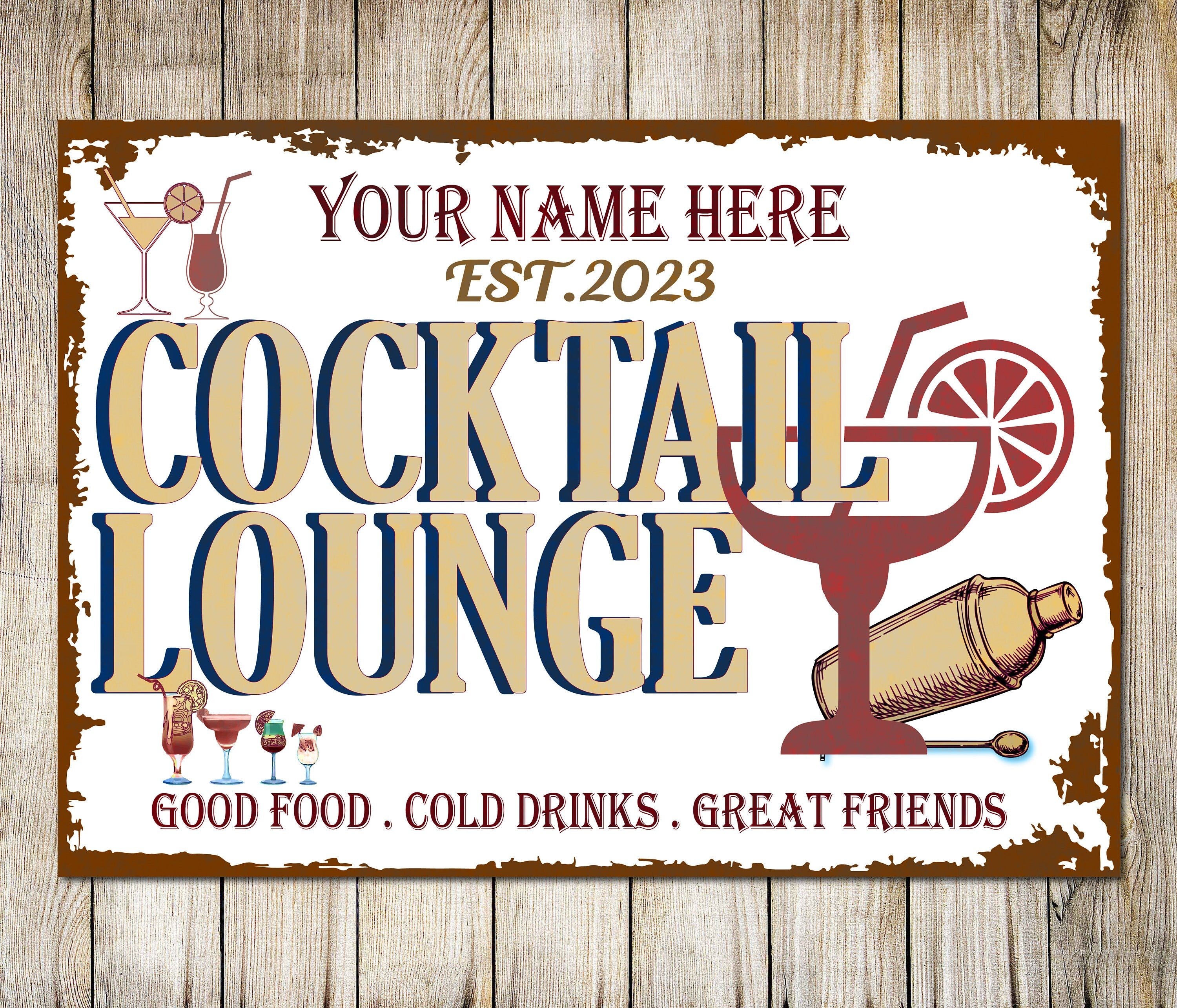 PERSONALISED Cocktail Lounge Bar Sign Art Custom Gin Home Garden Bar W ...