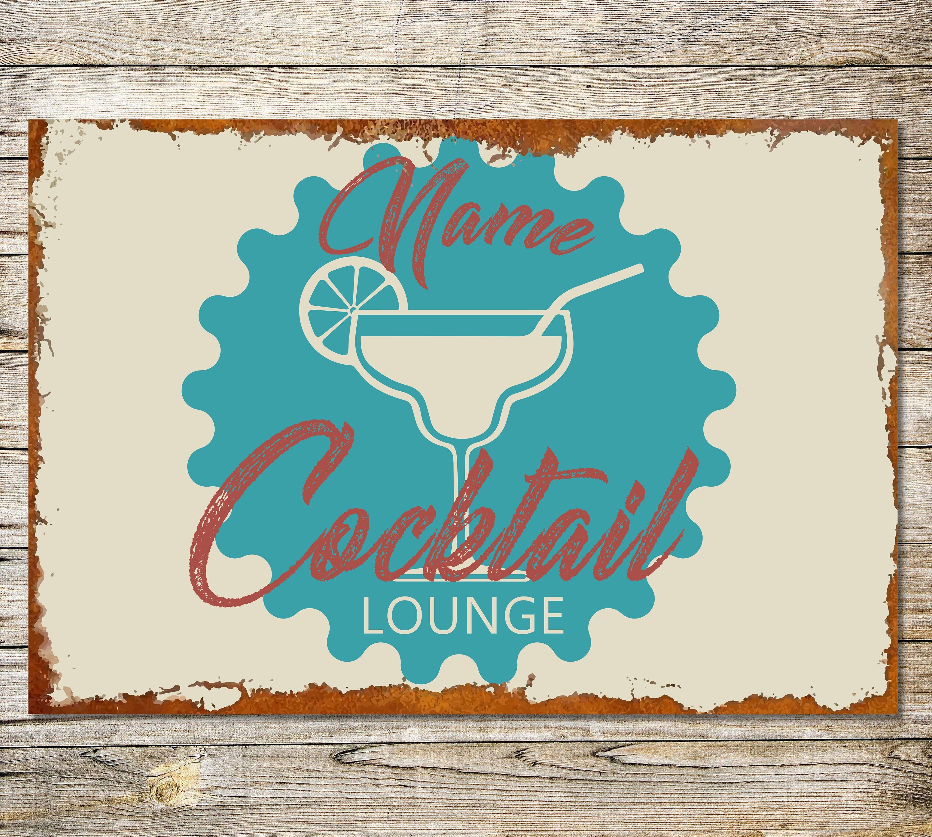 PERSONALISED Cocktail Lounge Bar Sign Art Custom Gin Home Garden Bar W ...