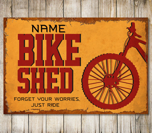 PERSONALISED Bike Shed Sign Custom Metal Plaque Cyclist Biker Gift Wall Sign Décor 0058