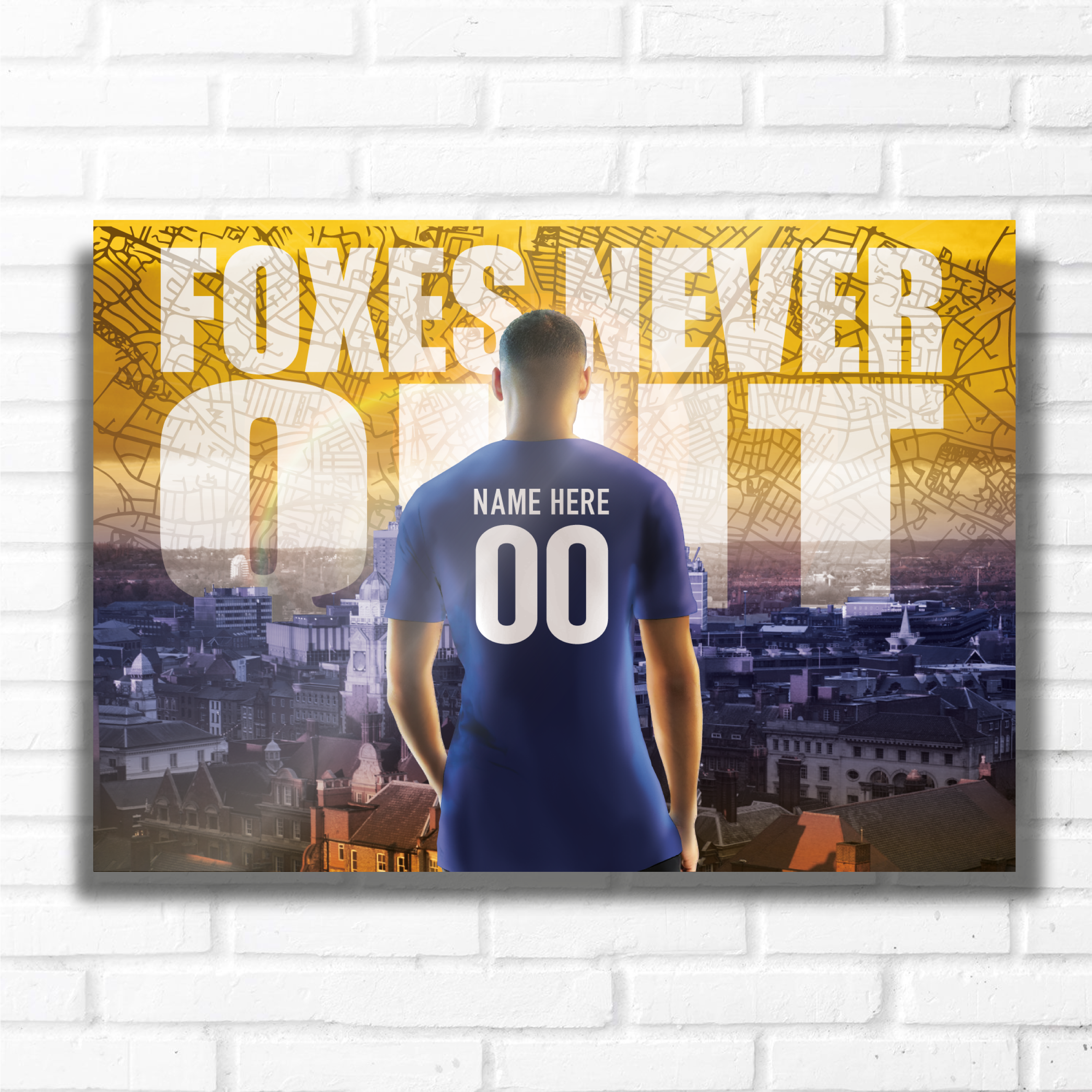 PERSONALISED FOOTBALL TEAM LEICESTER BLUES Name and Number Metal Plaque Sign Studio Man-Cave Bedroom Wall Art Decor